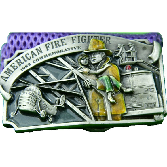 Vtg American Fire Fighter 1982 Commemorative Belt Buckle Signed Limited Edition - Picture 1 of 8